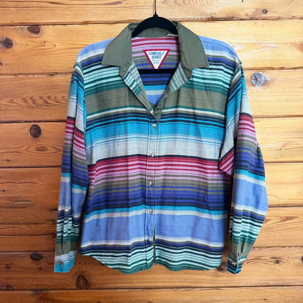 Vintage Roper Cowgirls Rodeo Southwestern Striped Button-Down Shirt L
